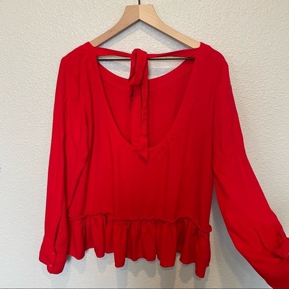 Anthropologie Cloth & Stone Blouse Long Sleeve Tie Open Back Ruffle Top M - Picture 2 of 13